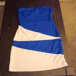 Blue and White strapless dress